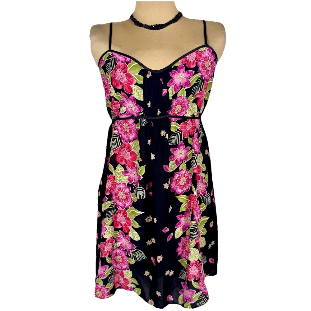 Oscar de la Rental Pink Label Dark Floral Slip Dress Chemise Lingerie Medium